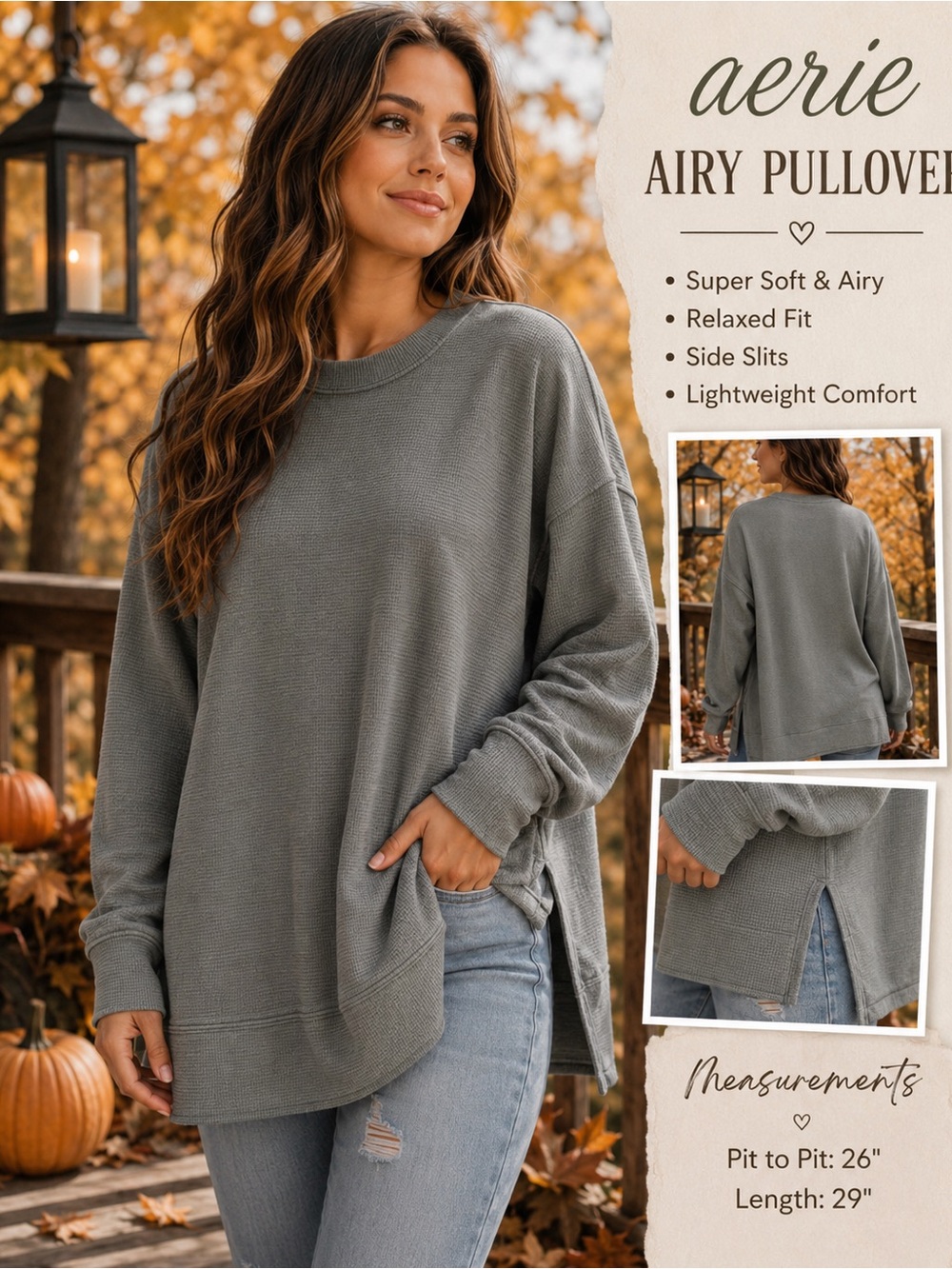 aerie Gray Waffle-Knit Pullover Sweater